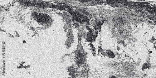 Abstract monochrome texture with a chaotic blend of dark, irregular splotches and a fine grainy noise overlay, suggesting a weathered or organic surface
