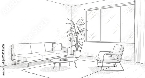 Modern Living Room Interior with Comfortable Sofa and Armchair.