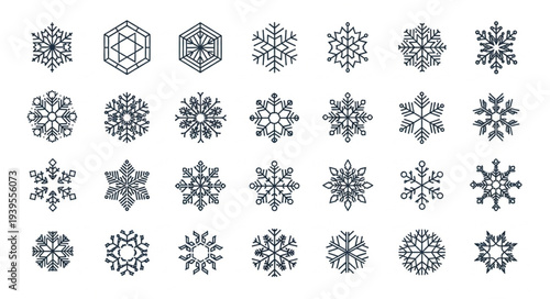 Collection of Various Snowflake Patterns and Designs.
