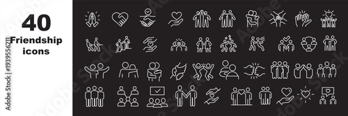Friendship and love line icons set. care and charity concept editable stroke outline icons set, vector illustration on white background