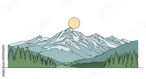 Majestic Snow-Capped Mountain Peak with Forest.