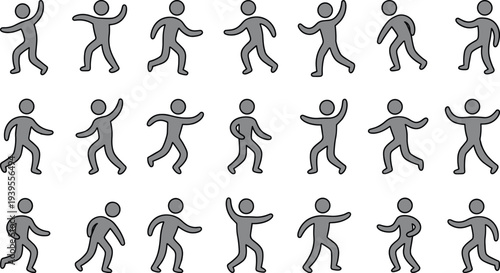 Human, figure, posture, walking, running, dancing, motion, pose, silhouette, outline, icon, vector, illustration, design, movement, exercise, sport, activity, dynamic, character, grid