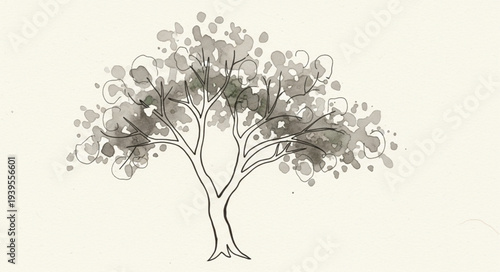 Elegant Tree Illustration with Artistic Watercolor Style.