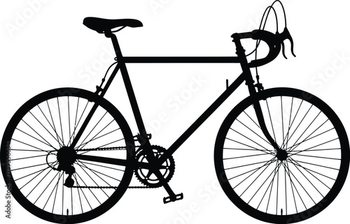 Silhouette of a road bicycle with drop handlebars and thin tires