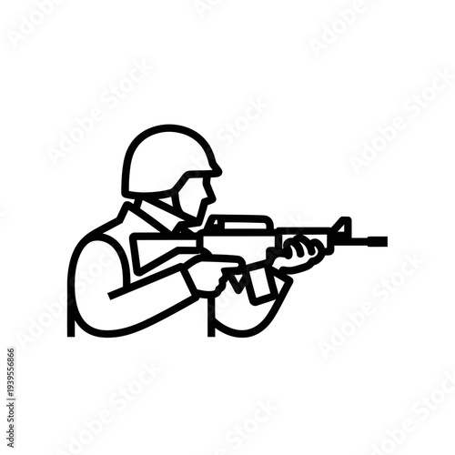 Soldier Aiming Rifle, Military Combat, Tactical Gear, Warrior Silhouette