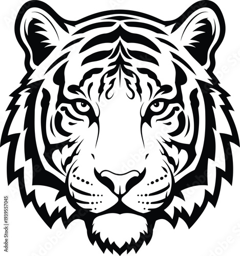 Striking black and white portrait of a tiger s head and face