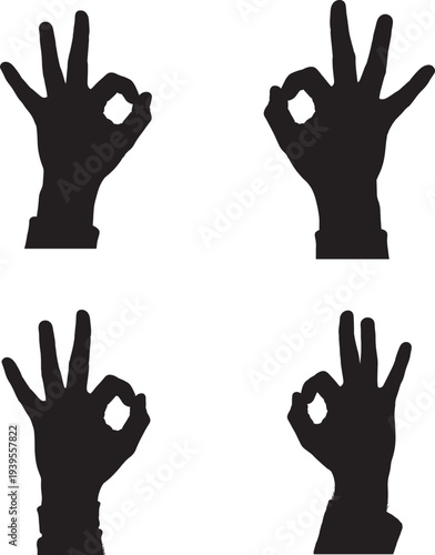 Four black hand silhouettes making okay sign 