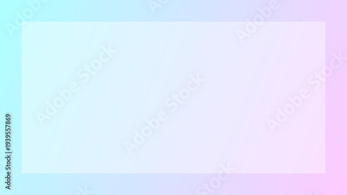 ゆめかわいいピンクと水色の透明感グラデーション背景　半透明長方形フレーム付き16:9バナー背景　シンプルでスタイリッシュなパステルカラーの汎用デザインテンプレート
