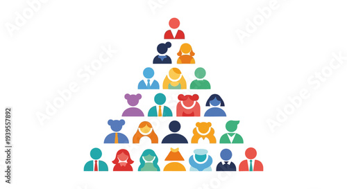 Colorful People Pyramid Icon: Diverse Business Organization, Social Hierarchy & Teamwork Concept