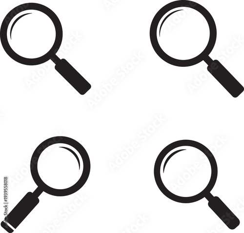 Four solid black magnifying glasses 