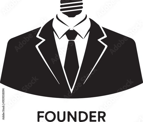 Black suit with lightbulb head and founder text business idea entrepreneur leadership