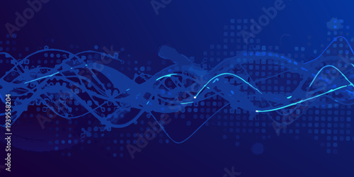 Abstract blue background with digital data streams and network connections