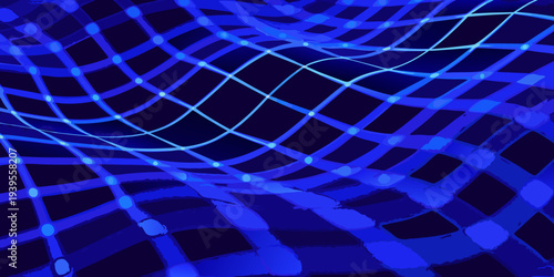 Abstract digital network of glowing blue lines and circular nodes