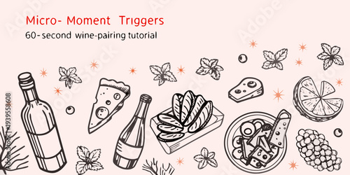 Micro moment triggers graphic featuring wine cheese and fruit pairings