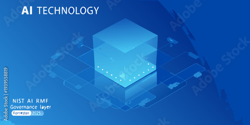 Abstract representation of ai technology with glowing cube and text overlay