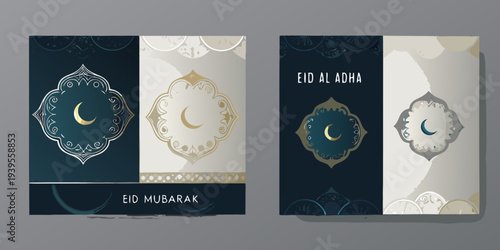 Eid al adha and eid mubarak islamic greeting card designs