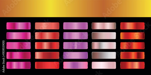 Metallic gradient foil background. most popular gradient. Gold, Pink gold, Silver and Holographic metal vector template