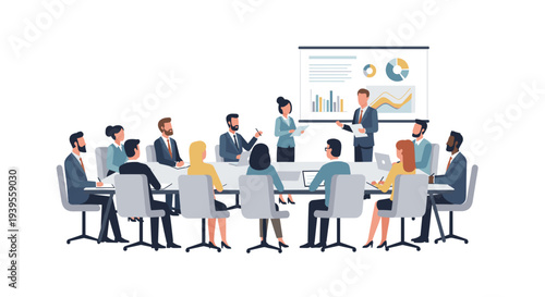 Business Meeting with Presentation and Charts.