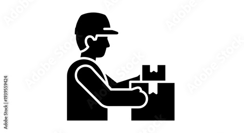 Delivery Man Scanning Package at Work.