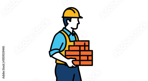 Construction Worker Holding Bricks.