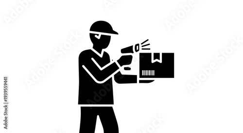 Delivery Man Scanning Package Barcode.