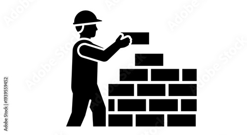 Construction Worker Building Brick Wall 2.