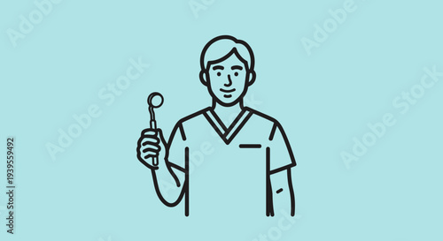 Dentist Holding Dental Mirror Illustration.