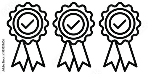 Three black and white checkmark ribbons for awards and recognition