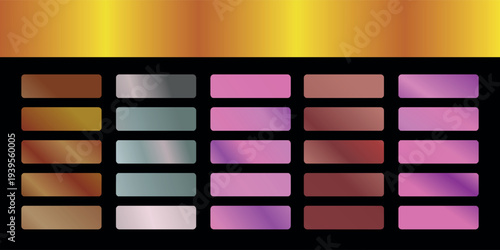 Metallic gradient foil background. most popular gradient. Gold, Pink gold, Silver and Holographic metal vector template