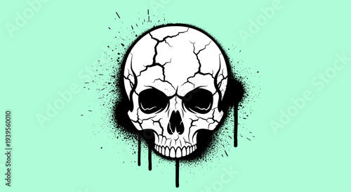 Cracked Human Skull Illustration with Shadows.