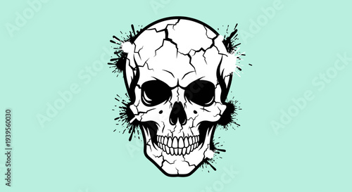 Cracked Human Skull with Sharp Objects.