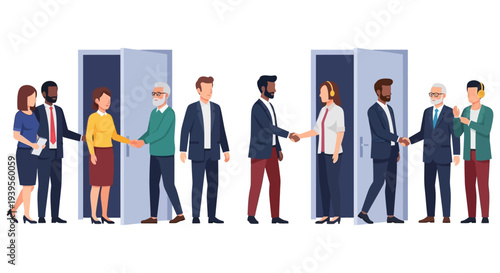 Business Partnership and Opportunity: Diverse Professionals Handshaking and Collaborating