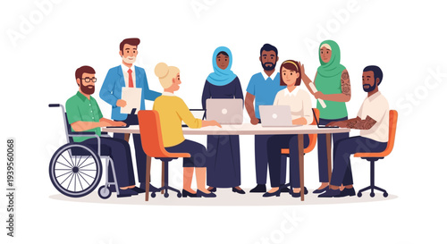 Diverse Business Team Collaboration: Inclusive Professionals in a Modern Meeting