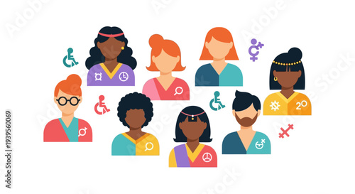 Diversity and Inclusion Avatars: Multi-ethnic, Gender, and Disability Representation Icons for DEI Initiatives