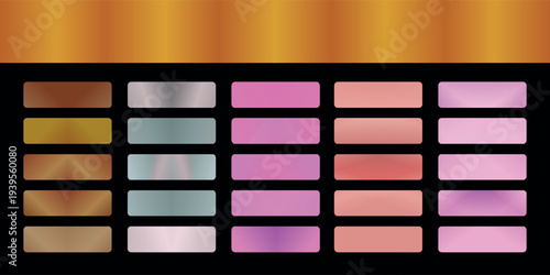 Metallic gradient foil background. most popular gradient. Gold, Pink gold, Silver and Holographic metal vector template