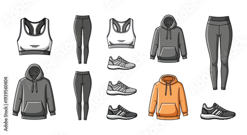 Athletic Wear Collection: Sports Bra, Leggings, Hoodie, Sneakers