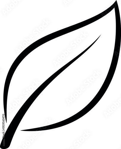 Simple black outline of a single leaf with a central vein on a white background
