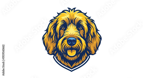 Quadro em tela Golden Doodle Dog Head Mascot Logo, Playful Cartoon Pet Portrait