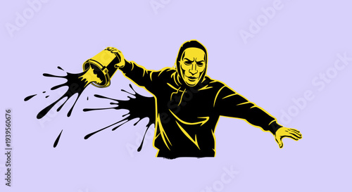 Man Throwing Molotov Cocktail with Anger.