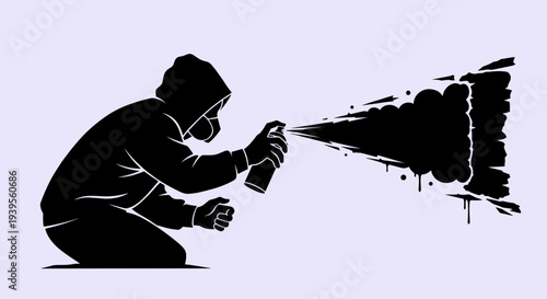 Man Spray Painting with Can Silhouette.