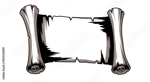 Old Parchment Scroll with Torn Edges and Rolled Ends