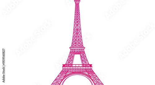Pink Eiffel Tower Silhouette Isolated on White Background