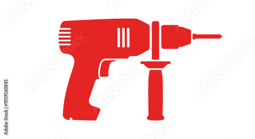 Red power drill icon on white background, tool, construction, repair