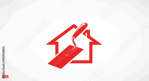 Red Trowel Tool Building House Outline Construction Renovation Icon