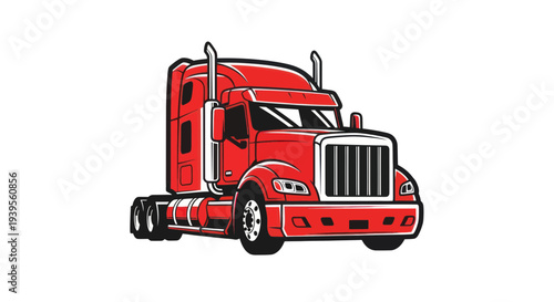 Red Semi Truck Illustration - Freight Transport Vehicle