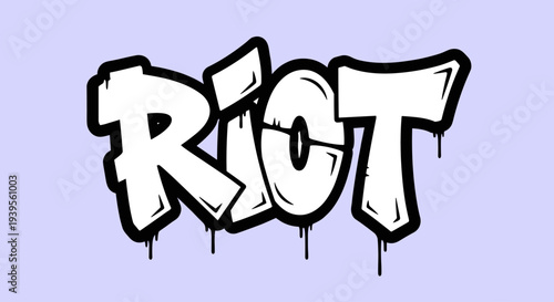 Graffiti Style White Riot Text Art.