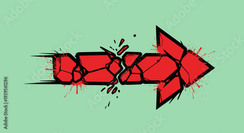 Shattered Red Arrow Illustration with Cracked Surface.