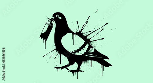 Black Dove with Money Bag Illustration.