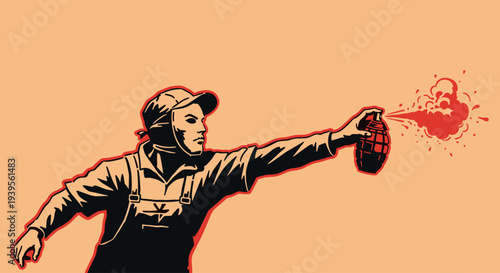 Man Spraying Paint from Can.