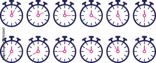 Stopwatch timer icon set with various time indicators vector design